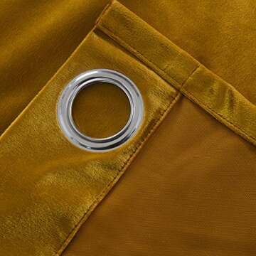 Cherry Home Super Soft Luxury Heavy Velvet Set of 2 Warm Yellow Blackout Energy Efficient Grommet Curtain Panel Drapes Ginger Mustard Curtain Panels, 52 in x 84 in (W x L)