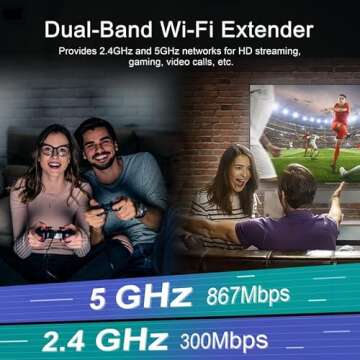 Kalff 2023 New Model WiFi Range Extender Signal Booster up to 8500Sq.ft and 45 Devices-1200Mbps Wall-Through Strong WiFi Booster-Dual Band 2.4G and 5G - 4 Antennas 360° Full Coverage, I-HAR01