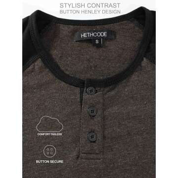 HETHCODE Men's Casual Raglan Fit Soft Baseball 3/4 Sleeve Active Sports Henley T-Shirts Tee White XL