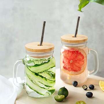 Bamboo Lids for Beer & Mason Jars with Straws - 6 Pack