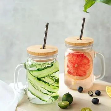 Bamboo Lids for Beer & Mason Jars with Straws - 6 Pack