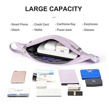 Small Fanny Packs for Women Fashionable Waist Bag Waterproof for Men Belt Bag for Women Crossbody Fanny Pack with Headphone Jack for Running Travelling Hiking Lightweight Bum Bag Fit All Phones Purple