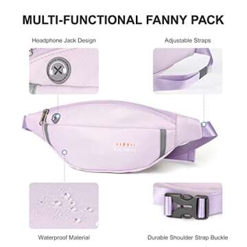Small Fanny Packs for Women Fashionable Waist Bag Waterproof for Men Belt Bag for Women Crossbody Fanny Pack with Headphone Jack for Running Travelling Hiking Lightweight Bum Bag Fit All Phones Purple