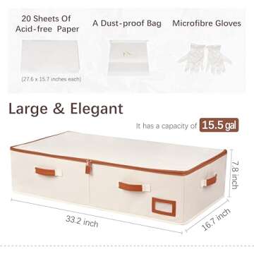 SUNAUMI Wedding Dress Storage Box, Large Shadeable Wedding Dress Preservation Box with Microfiber Gl...