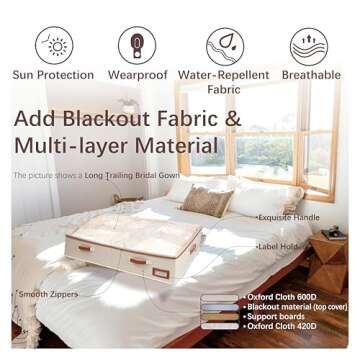 SUNAUMI Wedding Dress Storage Box, Large Shadeable Wedding Dress Preservation Box with Microfiber Gloves, 20 Sheets of Acid Free Paper and Dustproof Bag for Wedding Dress, Heirlooms, Gowns