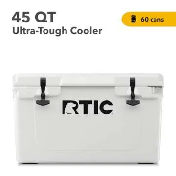 RTIC 45QT Ultra-Tough Cooler Hard Insulated Portable Ice Chest Box for Beach, Drink, Beverage, Camping, Picnic, Fishing, Boat, Barbecue, White