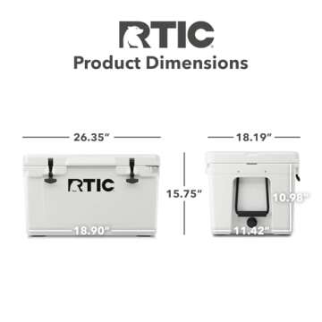 RTIC 45QT Ultra-Tough Cooler Hard Insulated Portable Ice Chest Box for Beach, Drink, Beverage, Camping, Picnic, Fishing, Boat, Barbecue, White