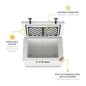 RTIC 45QT Ultra-Tough Cooler Hard Insulated Portable Ice Chest Box for Beach, Drink, Beverage, Camping, Picnic, Fishing, Boat, Barbecue, White