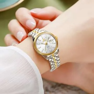 OLEVS White Watch for Women: Luxury Stainless Steel Bracelet with Date Display