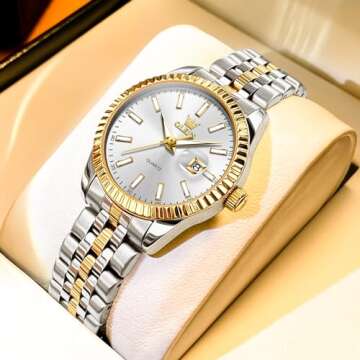 OLEVS Women's White Watch: Elegant Stainless Steel Dress Watch
