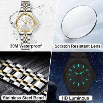 OLEVS Women's White Watch: Elegant Stainless Steel Dress Watch