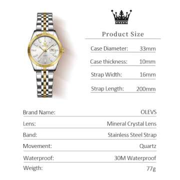 OLEVS Women's White Watch: Elegant Stainless Steel Dress Watch