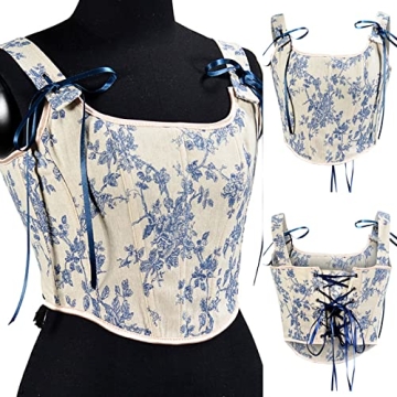 Y2K Floral Lace-up Corset Top Vintage Push Up Crop Women