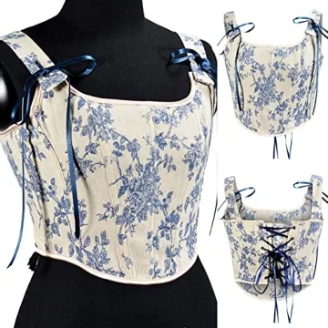 Y2K Floral Lace-up Corset Top Vintage Push Up Crop Women