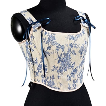 Y2K Floral Lace-up Corset Top Vintage Push Up Crop Women