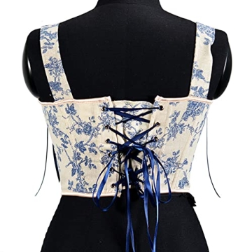 Y2K Floral Lace-up Corset Top Vintage Push Up Crop Women