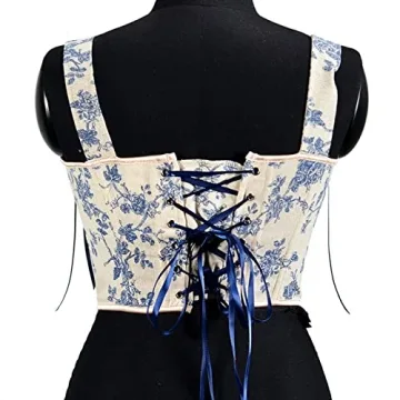 Y2K Floral Lace-up Corset Top Vintage Push Up Crop Women