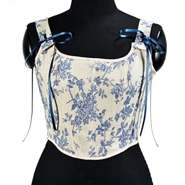 Y2K Floral Lace-up Corset Top Vintage Push Up Crop Women