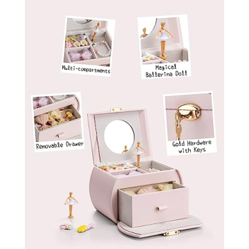 Vlando Kids Musical Jewelry Box for Girls with Drawer and Music