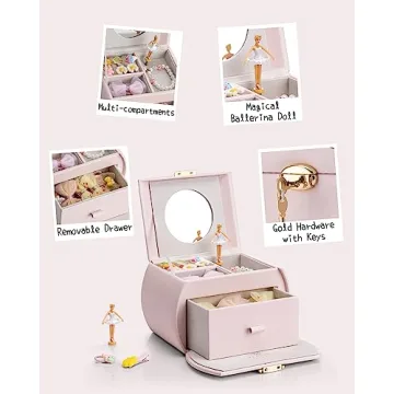 Vlando Kids Musical Jewelry Box for Girls with Drawer and Music
