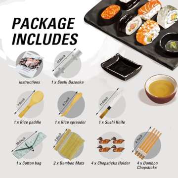 ISSEVE Sushi Making Kit Sushi Bazooka Maker with Bamboo Mats and Chopsticks, Paddle, Spreader, Sushi...