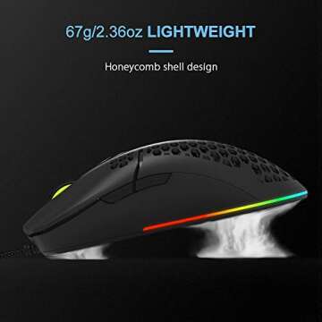 DeLUX 67G Wired Lightweight Gaming Mouse | 7200DPI & RGB Lighting for Gamers
