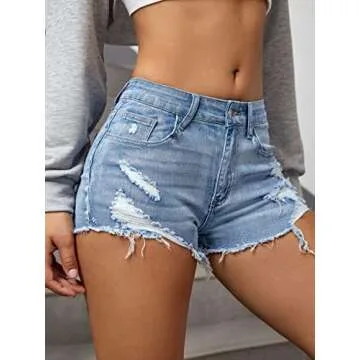 Verdusa Women's Ripped Distressed Skinny Denim Shorts Light Blue M