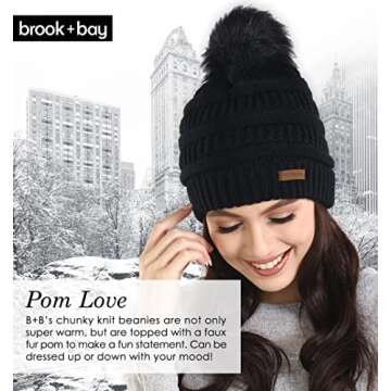 Brook + Bay - Beanie Hats for Women, Pom Pom Hat Soft Chunky Knit Beanie for Cold Weather, Stocking ...
