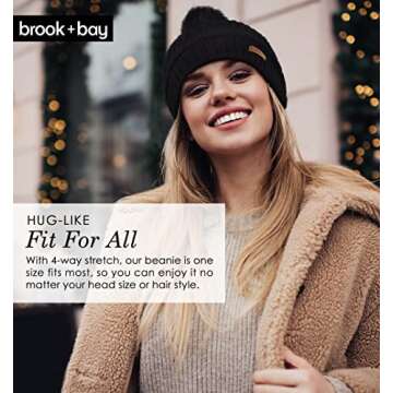Brook + Bay - Beanie Hats for Women, Pom Pom Hat Soft Chunky Knit Beanie for Cold Weather, Stocking Cap for Women Winter Hats