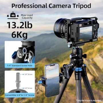 SIRUI Carbon Fiber Travel Tripod with 360° Ballhead B-00K, 50″ Lightweight Compact Professional Camera Tripod, 5 Sections, Quick Release Plate, Weight 2lbs, Loads 13.2lbs/6kg