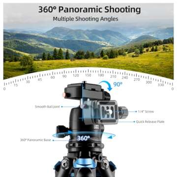 SIRUI Carbon Fiber Travel Tripod with 360° Ballhead B-00K, 50″ Lightweight Compact Professional Camera Tripod, 5 Sections, Quick Release Plate, Weight 2lbs, Loads 13.2lbs/6kg