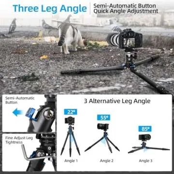 SIRUI Carbon Fiber Travel Tripod with 360° Ballhead B-00K, 50″ Lightweight Compact Professional Camera Tripod, 5 Sections, Quick Release Plate, Weight 2lbs, Loads 13.2lbs/6kg