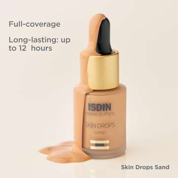 ISDIN Skin Drops, Face and Body Makeup Lightweight and High Coverage Foundation, Sand Shade for Fair to Light Skin Tone
