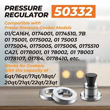 50332 Pressure Canner Regulator 5-10-15lb Replacement for Presto,Pressure Cooker Parts Fit for Presto Models 0175001 0175510 0178107 0178410 6803571,Pressure Canner Parts for 18qt/20qt/21qt/22qt/23qt
