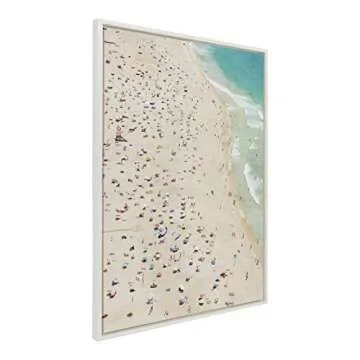 Kate and Laurel Sylvie Crowded Beach from Above Framed Canvas Wall Art by Amy Peterson, 28x38 White,...