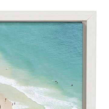 Kate and Laurel Sylvie Crowded Beach from Above Framed Canvas Wall Art by Amy Peterson, 28x38 White, Coastal Beach Art for Wall