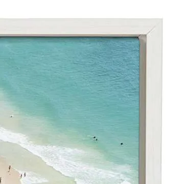 Kate and Laurel Sylvie Crowded Beach from Above Framed Canvas Wall Art by Amy Peterson, 28x38 White, Coastal Beach Art for Wall