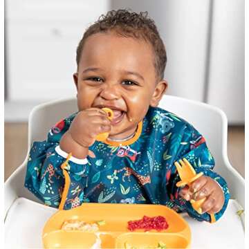 Bumkins Sleeved Bib for Girl or Boy, Baby and Toddler for 6-24 Mos, Essential Must Have for Eating, Feeding, Baby Led Weaning Supplies, Long Sleeve Mess Saving Food Catcher, Soft Fabric, Jungle