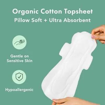 Rael Pads for Women, Organic Cotton Cover - Period Pads with Wings, Feminine Care, Sanitary Napkins, Heavy Absorbency, Unscented, Ultra Thin (Overnight, 20 Count)