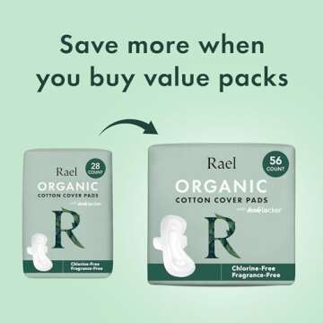 Rael Pads for Women, Organic Cotton Cover - Period Pads with Wings, Feminine Care, Sanitary Napkins, Heavy Absorbency, Unscented, Ultra Thin (Overnight, 20 Count)