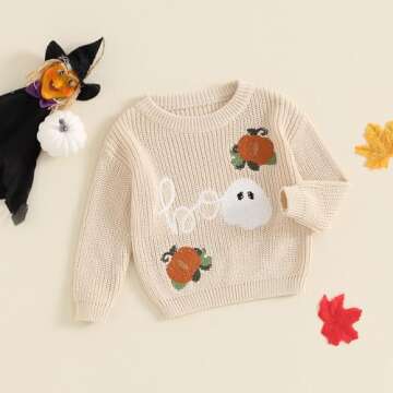 Lnzyyephy Toddler Baby Boy Girl Halloween Outfit Infant Pumpkin Embroidery Knit Sweaters Sweatshirt ...