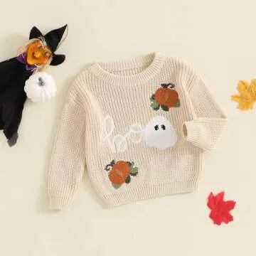 Lnzyyephy Toddler Baby Boy Girl Halloween Outfit Infant Pumpkin Embroidery Knit Sweaters Sweatshirt ...