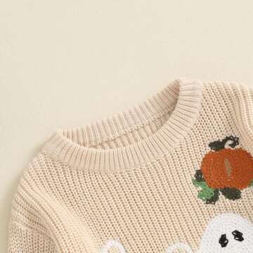 Lnzyyephy Toddler Baby Boy Girl Halloween Outfit Infant Pumpkin Embroidery Knit Sweaters Sweatshirt Tops Fall Winter Clothes (PUM-Beige, 2-3 Years)