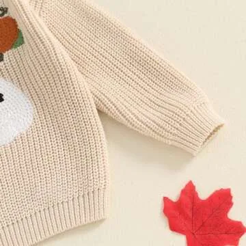 Lnzyyephy Toddler Baby Boy Girl Halloween Outfit Infant Pumpkin Embroidery Knit Sweaters Sweatshirt Tops Fall Winter Clothes (PUM-Beige, 2-3 Years)