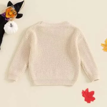 Lnzyyephy Toddler Baby Boy Girl Halloween Outfit Infant Pumpkin Embroidery Knit Sweaters Sweatshirt Tops Fall Winter Clothes (PUM-Beige, 2-3 Years)