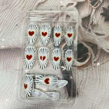 Valentine's Day Press on Nails 24Pcs Medium Red Heart Designs