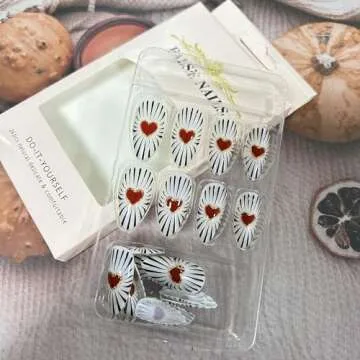 Valentine's Day Press on Nails 24Pcs Medium Red Heart Designs