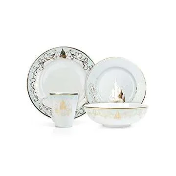 Disney Themed Dinnerware Set - 16 Ceramic Dishes, 4 Place Settings | Collection 1| Cinderella, Aladdin, Little Mermaid, & Beauty and the Beast Colorful Dinner & Dessert Plates, Bowl & Mug