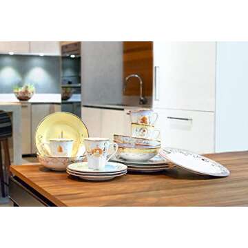 Disney Themed Dinnerware Set - 16 Ceramic Dishes, 4 Place Settings | Collection 1| Cinderella, Aladdin, Little Mermaid, & Beauty and the Beast Colorful Dinner & Dessert Plates, Bowl & Mug