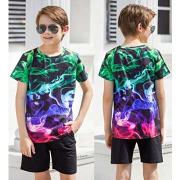 RAISEVERN Boys Shirts Neon Hawaiian Beach Tropical Tshirt Kids Girls Galaxy Shirt Short Sleeve 3D Pr...